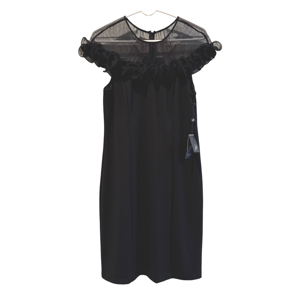 Adrianna Papell Womens Black Knit Crepe Rosette Sheath Dress 12 AP1D104980 NWT